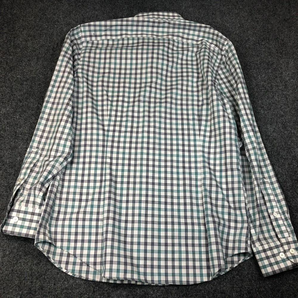 Banana Republic Mens Size Medium Slim Fit Plaid Button Down Shirt Teal Navy Blue